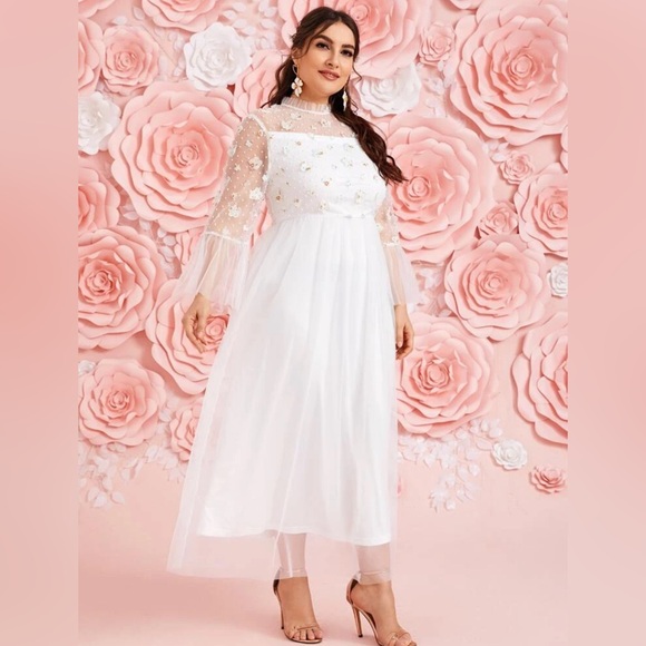 SHEIN Unity Frill Neck Organza Overlay Dress - Picture 1 of 13